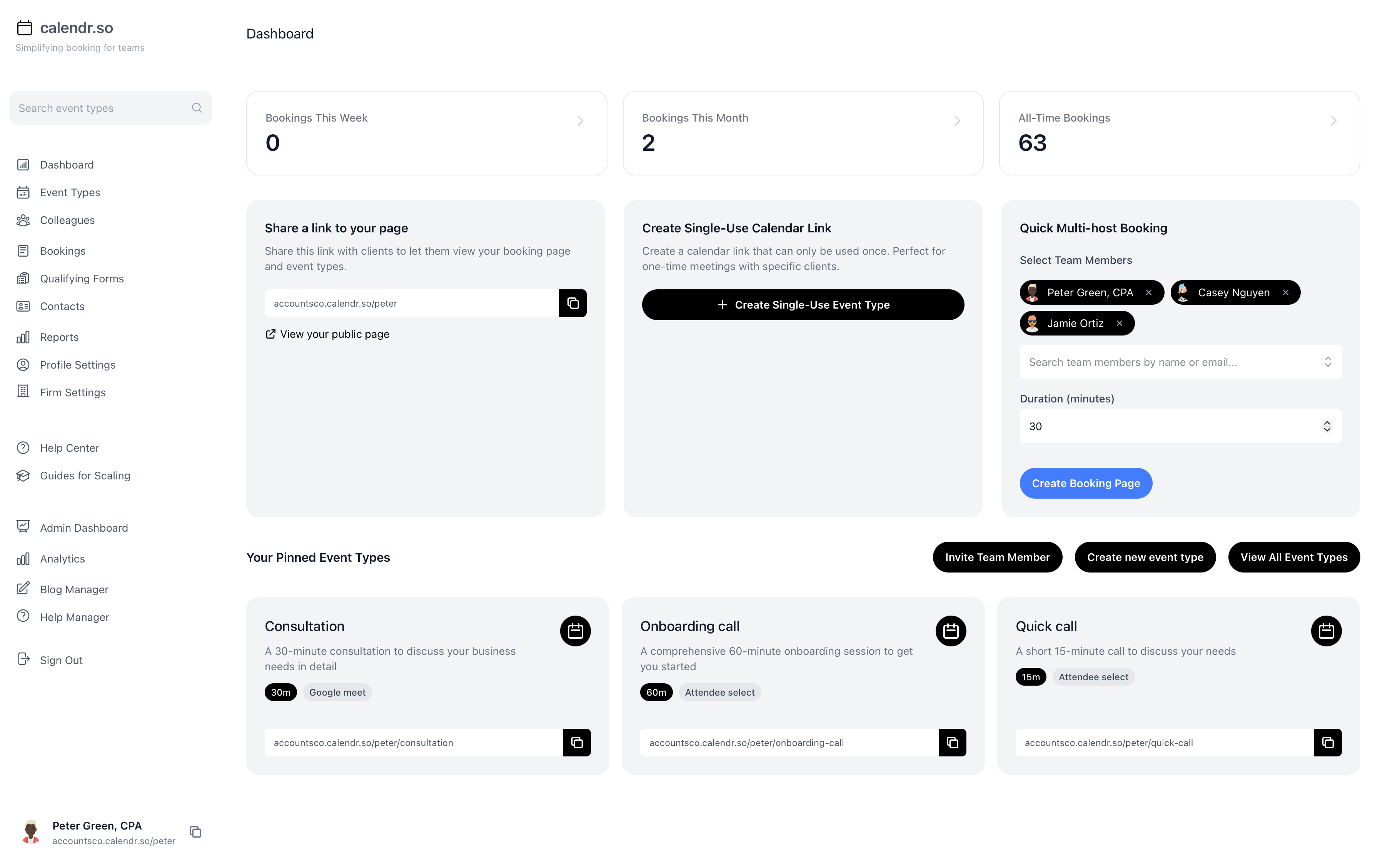 calendr.so dashboard preview