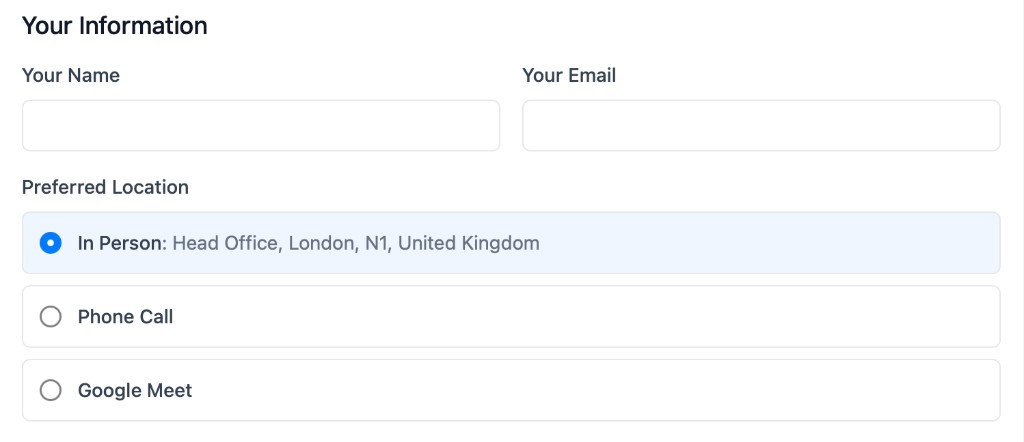 Attendee meeting location selection options