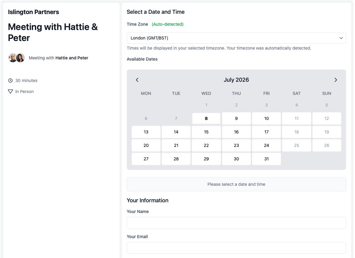 Tax preparation appointment booking page